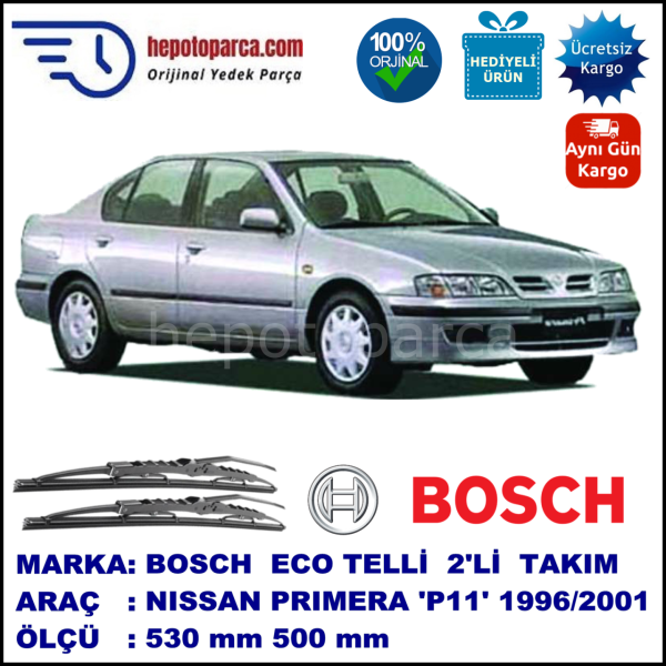 NISSAN Primera Sedan [P11E] 06.96-12.01 530 / 500 mm. BOSCH ECO Telli Silecek 2'li Takım