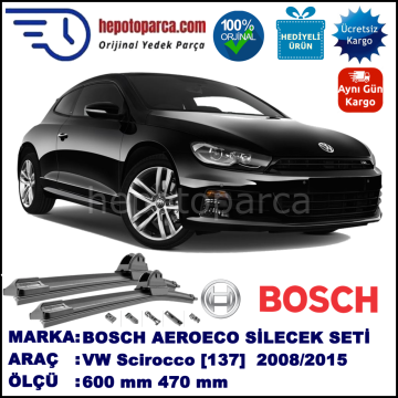 VW Scirocco [137] 08.2008-..., 600 / 470 mm. BOSCH AEROECO Aparatlı Muz Silecek