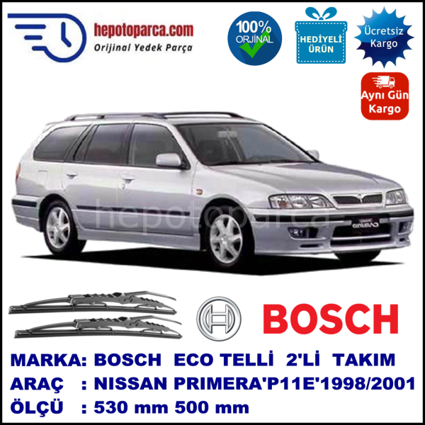 NISSAN Primera Wagon [P11E] 01.98-12.01 530 / 500 mm. BOSCH ECO Telli Silecek 2'li Takım