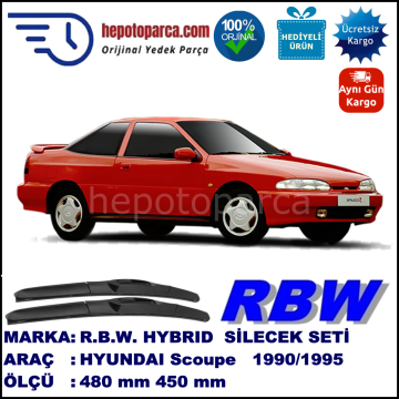HYUNDAI Scoupe  02.90-04.95 480 / 450 mm. RBW Hybrid Silecek Seti. U Kanca Uyumlu Hibrit