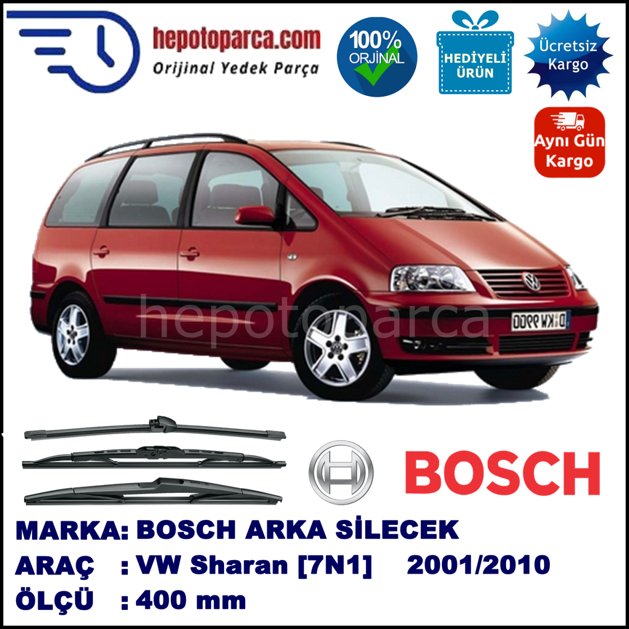VW Sharan [7M9, 7M6] 400 mm 06.2001-03.2010 BOSCH Arka Silecek