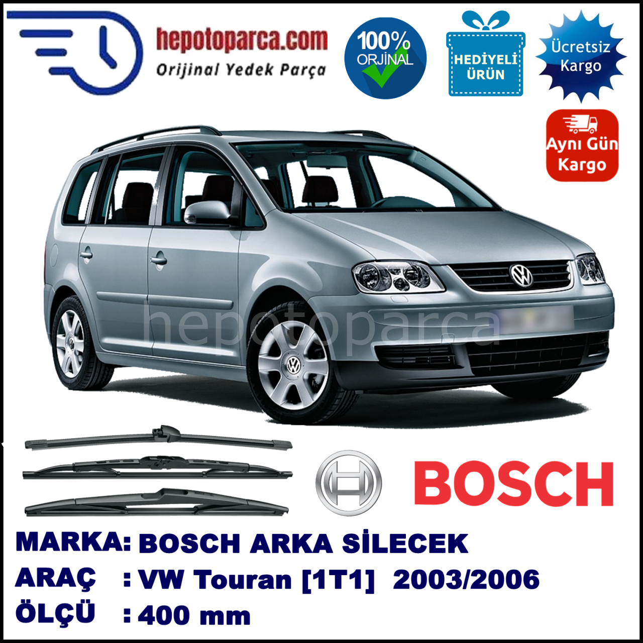 VW Touran [1T1] 400 mm 02.2003-08.2003 BOSCH Arka Silecek