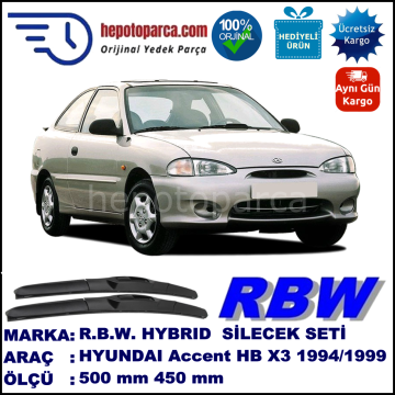 HYUNDAI Accent Hatchback [X3] 07.94-07.99 500 / 450 mm. RBW Hybrid Silecek Seti. U Kanca Uyumlu Hibrit