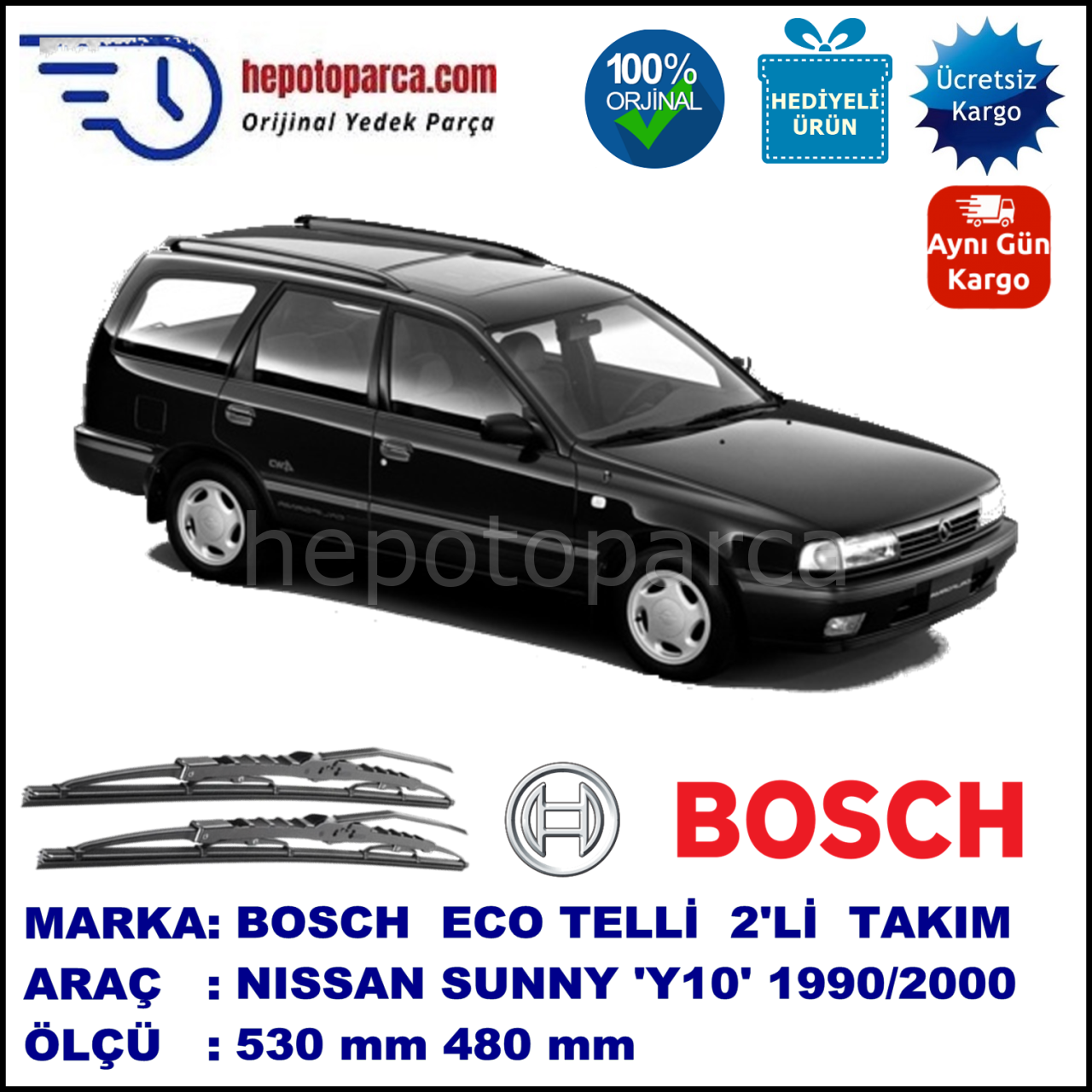 NISSAN Sunny Wagon [Y10] 11.90-03.00 530 / 480 mm. BOSCH ECO Telli Silecek 2'li Takım