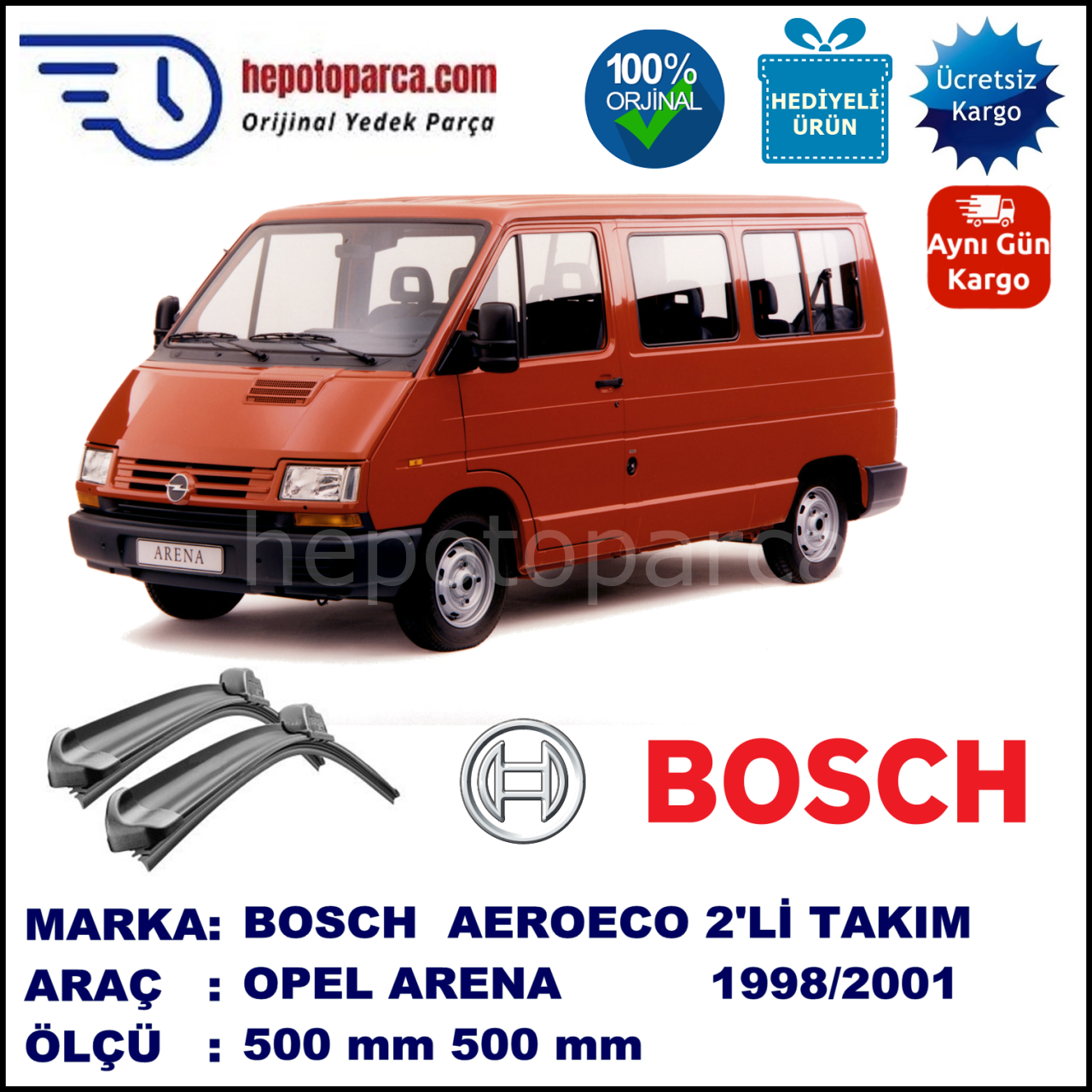 OPEL Arena  03.1998-08.2001, 500 / 500 mm. BOSCH AEROECO Aparatlı Muz Silecek