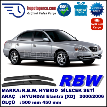 HYUNDAI Elantra [XD] 06.00-09.06 500 / 450 mm. RBW Hybrid Silecek Seti. U Kanca Uyumlu Hibrit