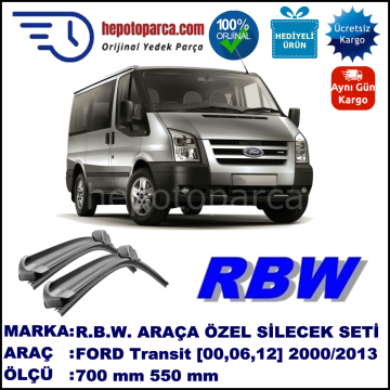 FORD Transit [00, 06, 12] 01.00-... 700 / 550 mm. RBW Muz Silecek Seti  2'li Takım. U Kanca Uyumludur.