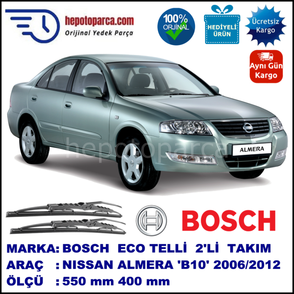 NISSAN Almera (Classic) [B10] 01.06-... 550 / 400 mm. BOSCH ECO Telli Silecek 2'li Takım