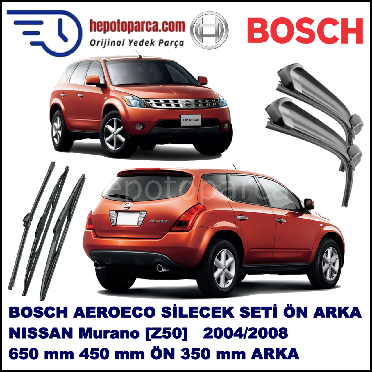 NISSAN Murano [Z50] 11,2004-12,2008 Bosch Aeroeco Ön ve Arka Silecek Takımı