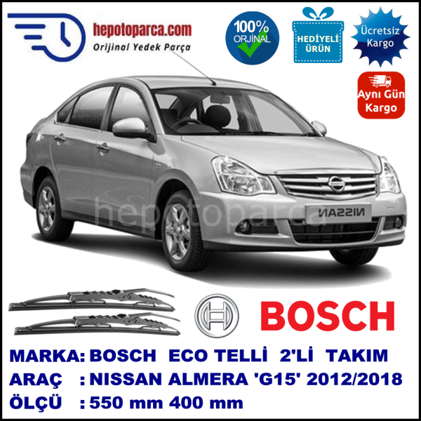 NISSAN Almera [G15RA] 11.12-... 550 / 400 mm. BOSCH ECO Telli Silecek 2'li Takım