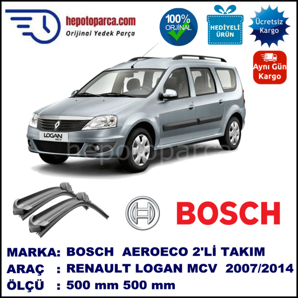RENAULT Logan MCV [KS/FS] 01.2007-..., 500 / 500 mm. BOSCH AEROECO Aparatlı Muz Silecek