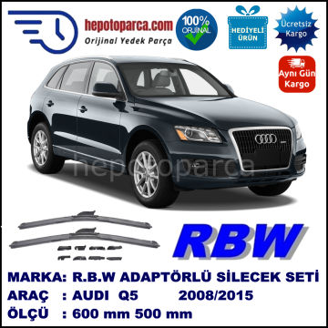 AUDI Q5 [8RB] 11.2008-..., 600 / 500 mm.  RBW  ADAPTÖRLÜ MUZ SİLECEK SETİ