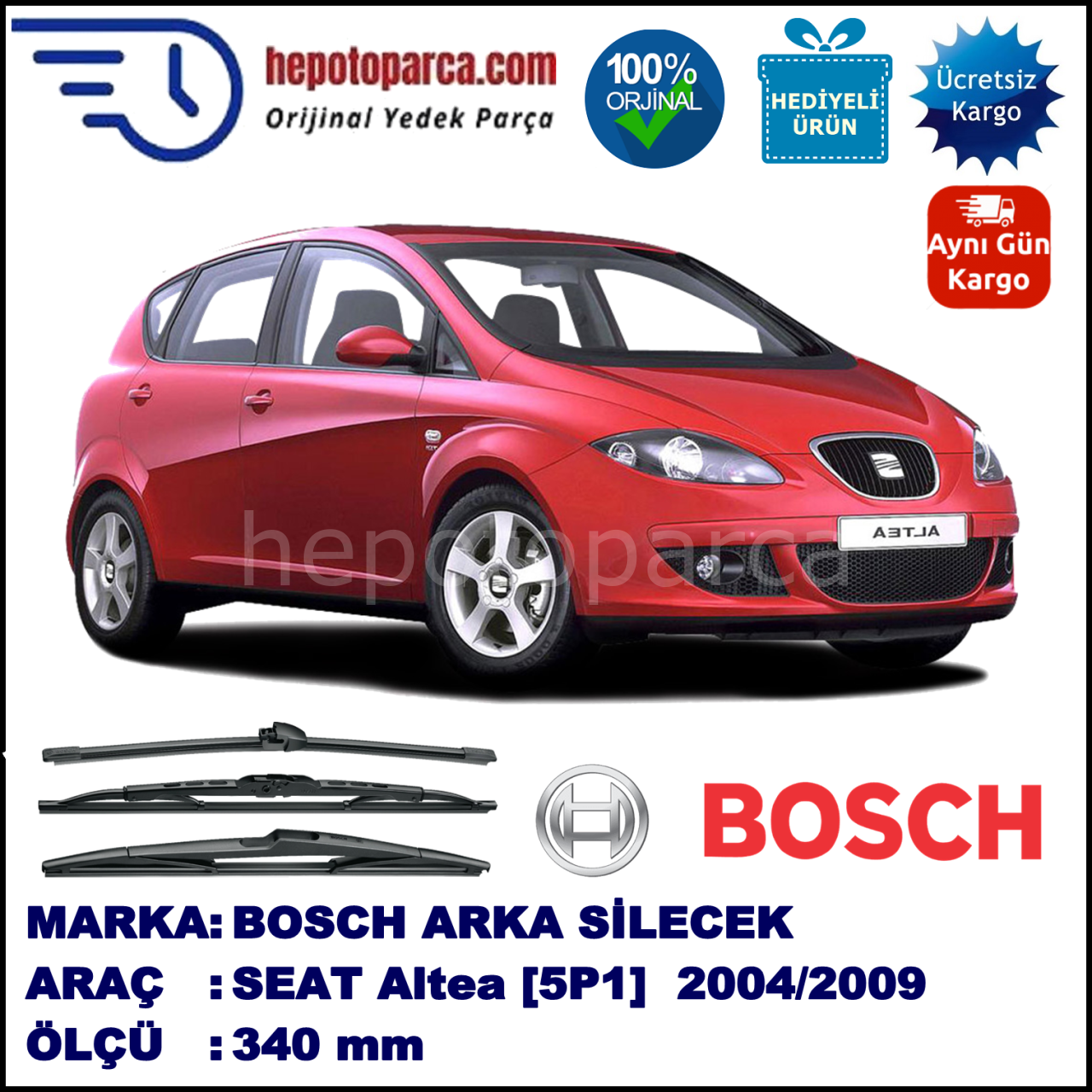 SEAT Altea [5P1] 340 mm 03.2004-02.2009 BOSCH Arka Silecek