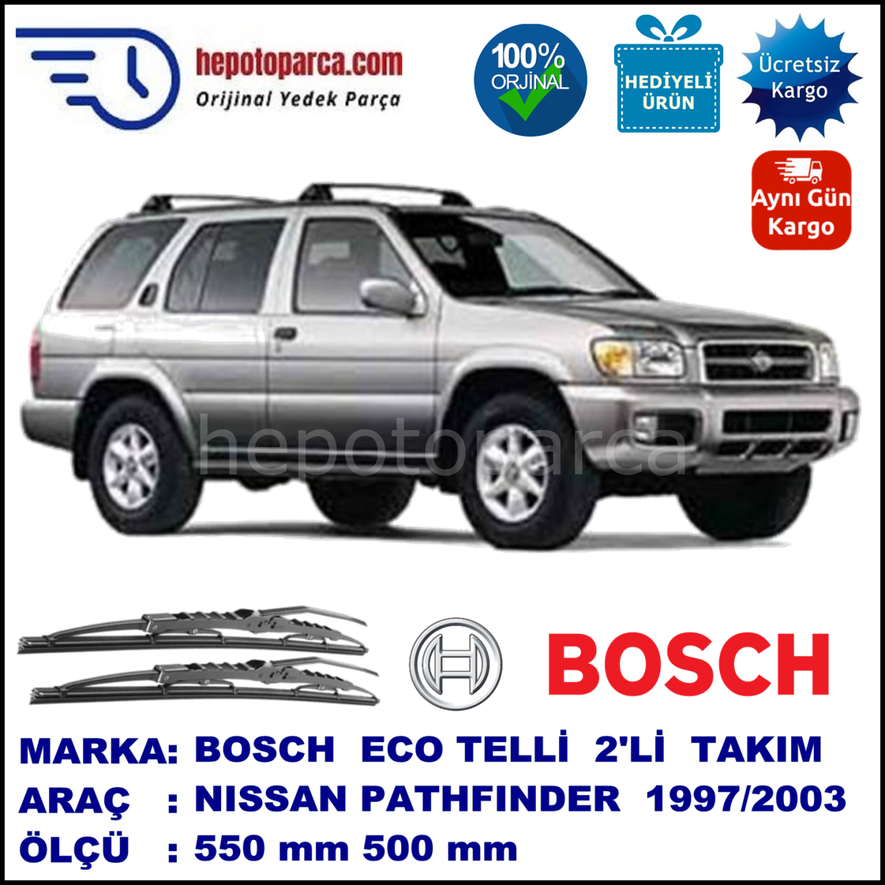 NISSAN Pathfinder [R50] 10.97-08.03 550 / 500 mm. BOSCH ECO Telli Silecek 2'li Takım