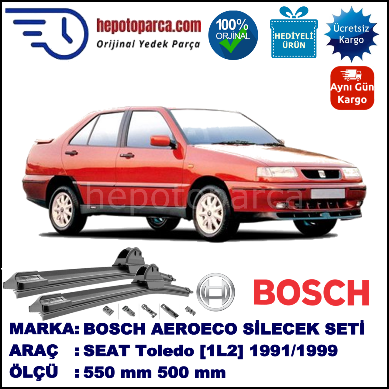 SEAT Toledo [1L2] 05.1991-03.1999, 500 / 500 mm. BOSCH AEROECO Aparatlı Muz Silecek