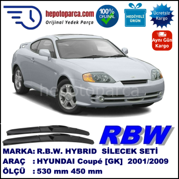 HYUNDAI Coupé [GK] 10.01-08.09 530 / 450 mm. RBW Hybrid Silecek Seti. U Kanca Uyumlu Hibrit
