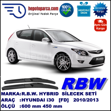HYUNDAI i30 [FD] 04.10-01.13 600 / 450 mm. RBW Hybrid Silecek Seti. U Kanca Uyumlu Hibrit