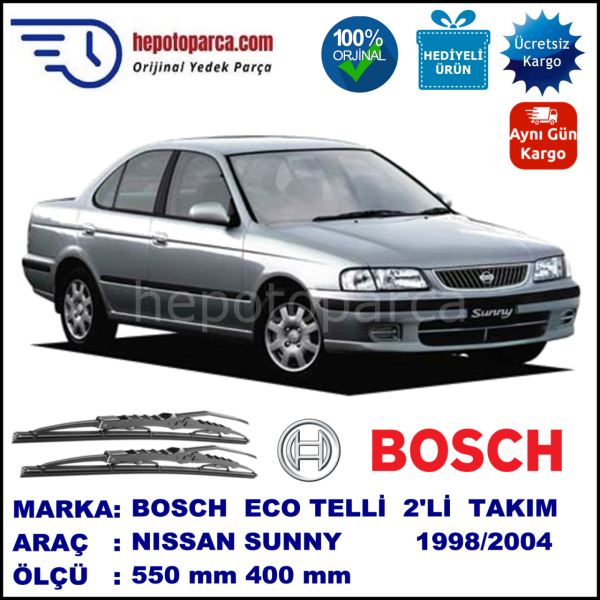 NISSAN Sunny  10.98-10.04 550 / 400 mm. BOSCH ECO Telli Silecek 2'li Takım