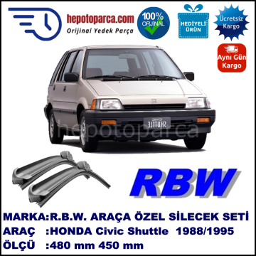 HONDA Civic Shuttle [EC/ED/EE] 01.88-06.95 480 / 450 mm. RBW Muz Silecek Seti  2'li Takım. U Kanca Uyumludur.
