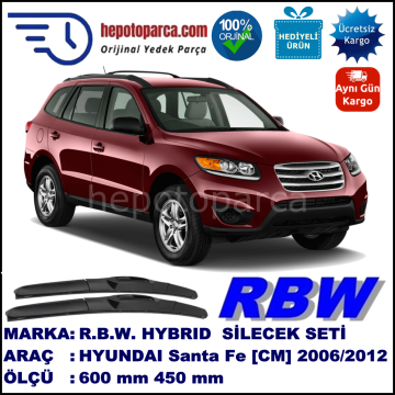 HYUNDAI Santa Fe [CM] 03.06-12.12 600 / 450 mm. RBW Hybrid Silecek Seti. U Kanca Uyumlu Hibrit