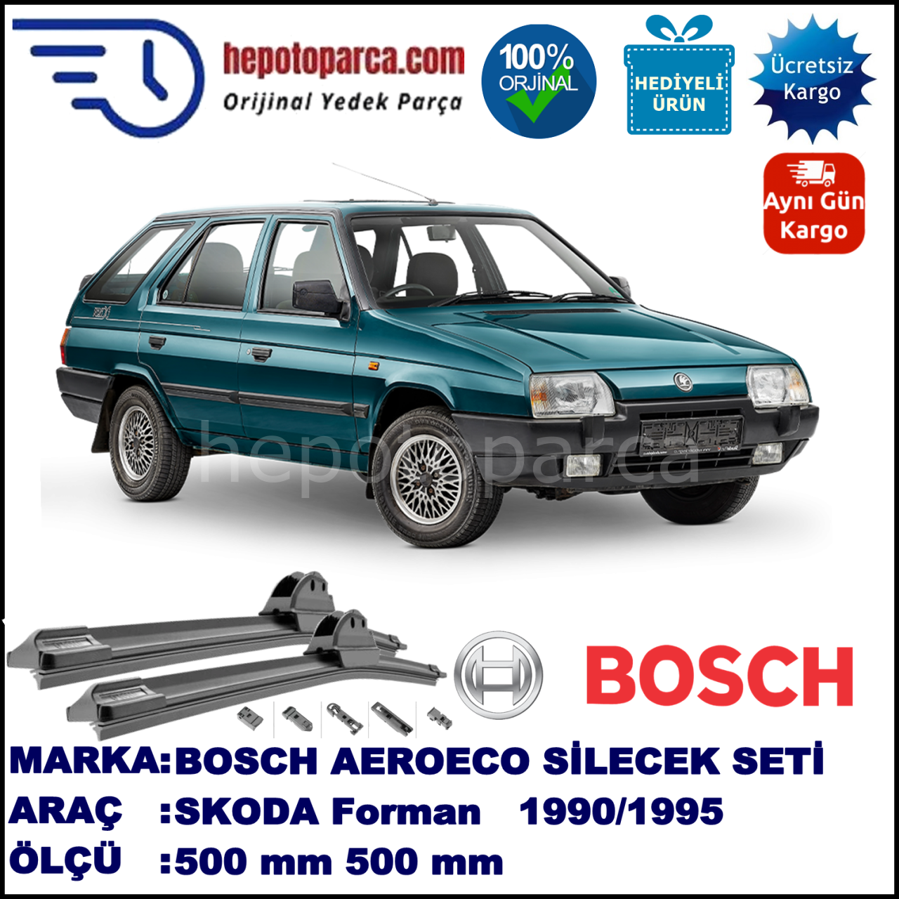 SKODA Forman  10.1990-12.1995, 500 / 500 mm. BOSCH AEROECO Aparatlı Muz Silecek