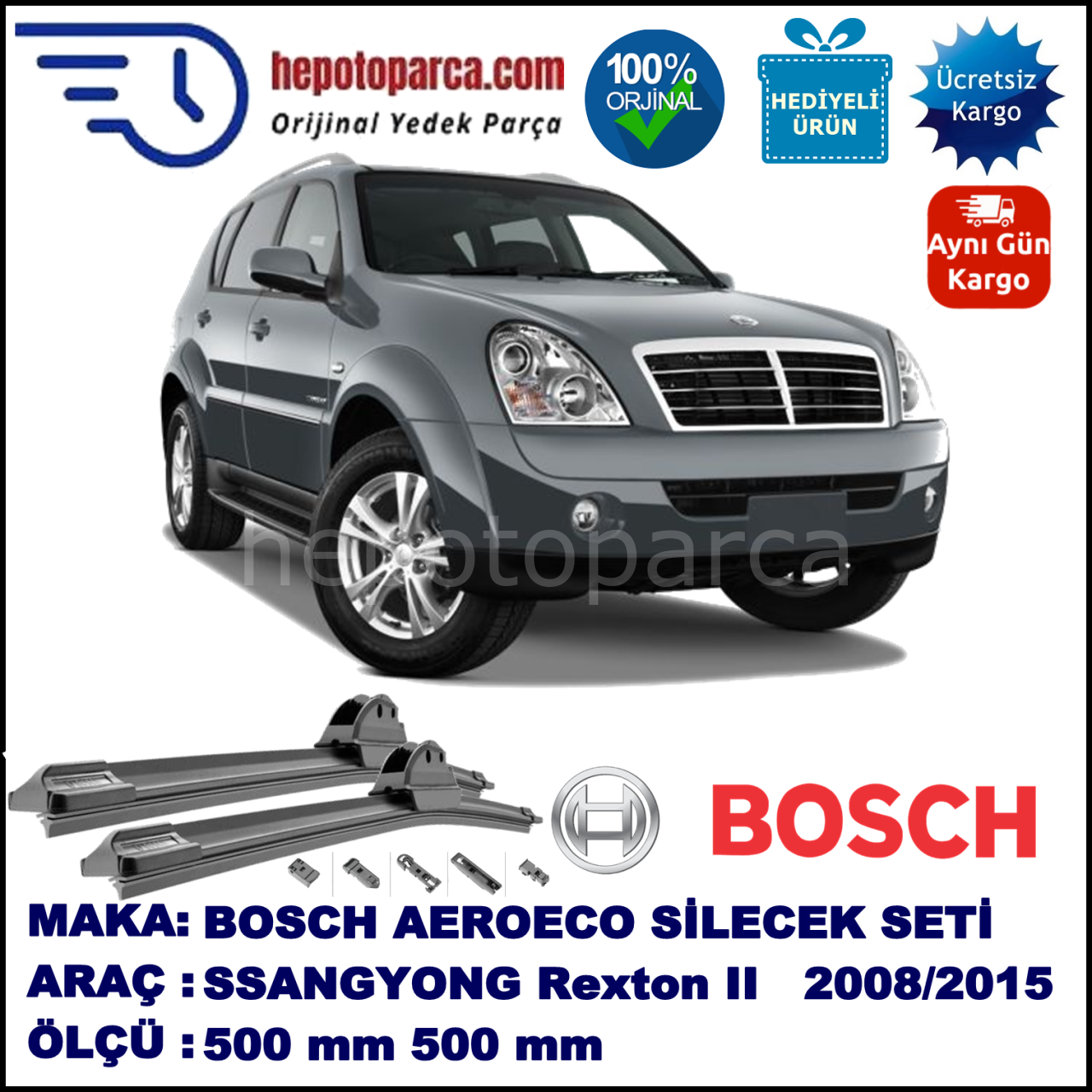 SSANGYONG Rexton II  10.2008-..., 500 / 500 mm. BOSCH AEROECO Aparatlı Muz Silecek