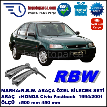 HONDA Civic Fastback [MB/MC] 09.94-02.01 500 / 450 mm. RBW Muz Silecek Seti  2'li Takım. U Kanca Uyumludur.