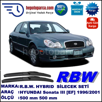 HYUNDAI Sonata III [EF] 03.98-03.01 500 / 500 mm. RBW Hybrid Silecek Seti. U Kanca Uyumlu Hibrit