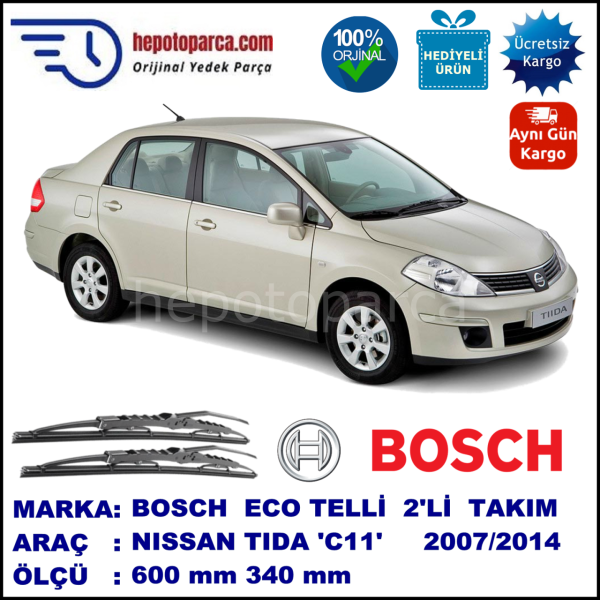 NISSAN Tiida [C11] 02.07-... 600 / 340 mm. BOSCH ECO Telli Silecek 2'li Takım
