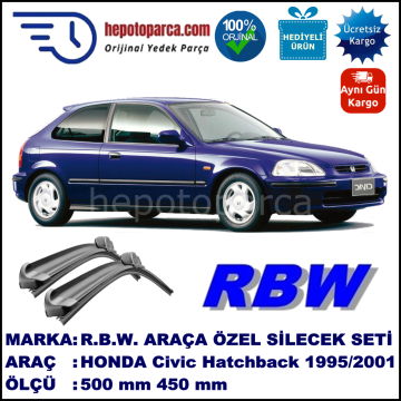 HONDA Civic Hatchback [EJ/EK] 10.95-02.01 500 / 450 mm. RBW Muz Silecek Seti  2'li Takım. U Kanca Uyumludur.