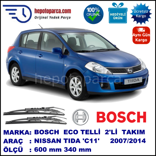 NISSAN Tiida Hatchback [C11] 03.07-... 600 / 340 mm. BOSCH ECO Telli Silecek 2'li Takım