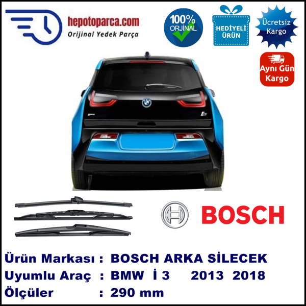 BMW i3 [i 01] 290 mm 11.2013-... BOSCH Arka Silecek