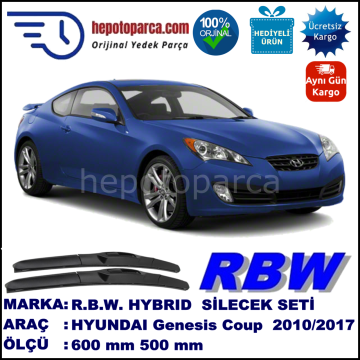 HYUNDAI Genesis Coupe [DK] 11.10-... 600 / 500 mm. RBW Hybrid Silecek Seti. U Kanca Uyumlu Hibrit