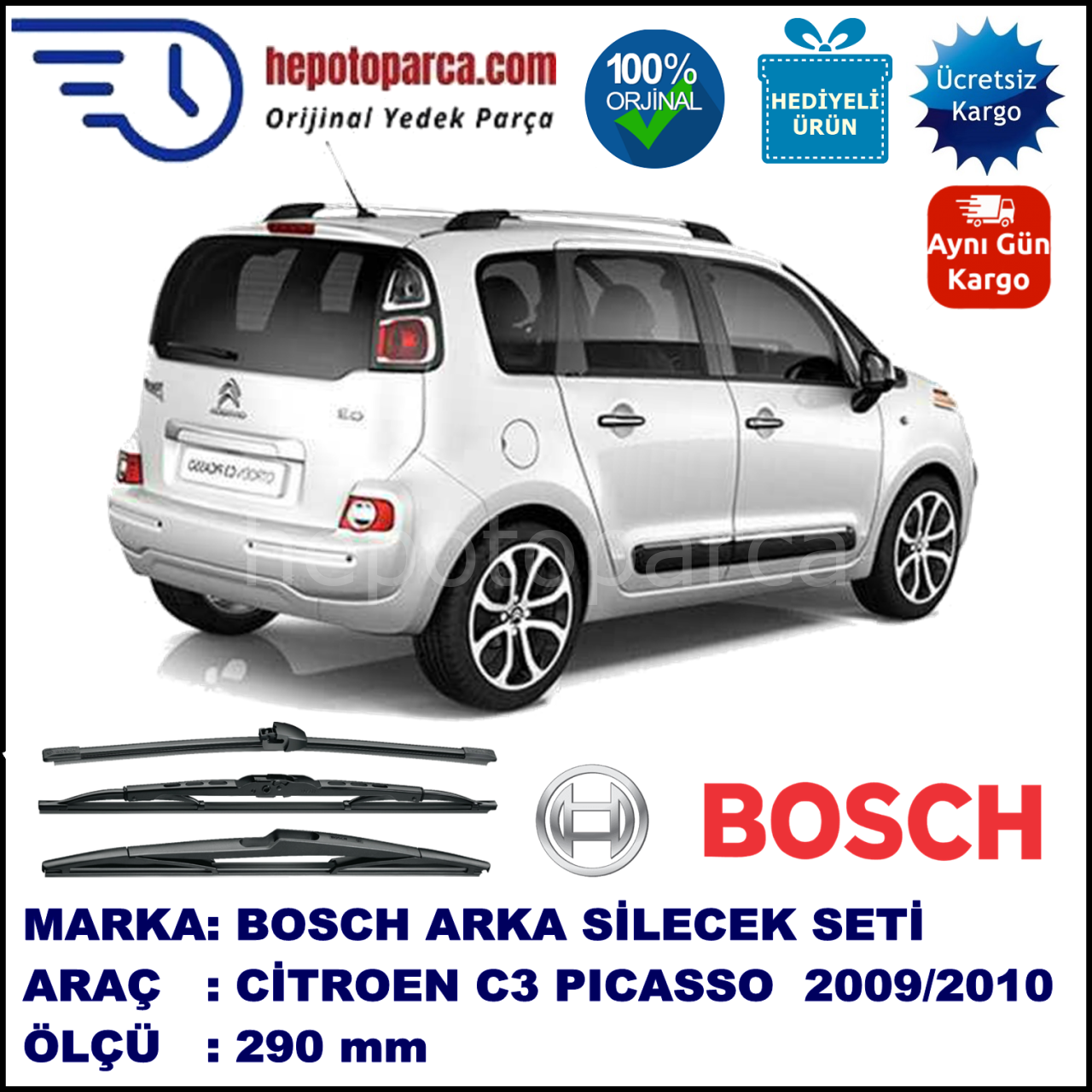 CITROEN C3 Picasso [A58] 290 mm 02.2009-03.2010 BOSCH Arka Silecek