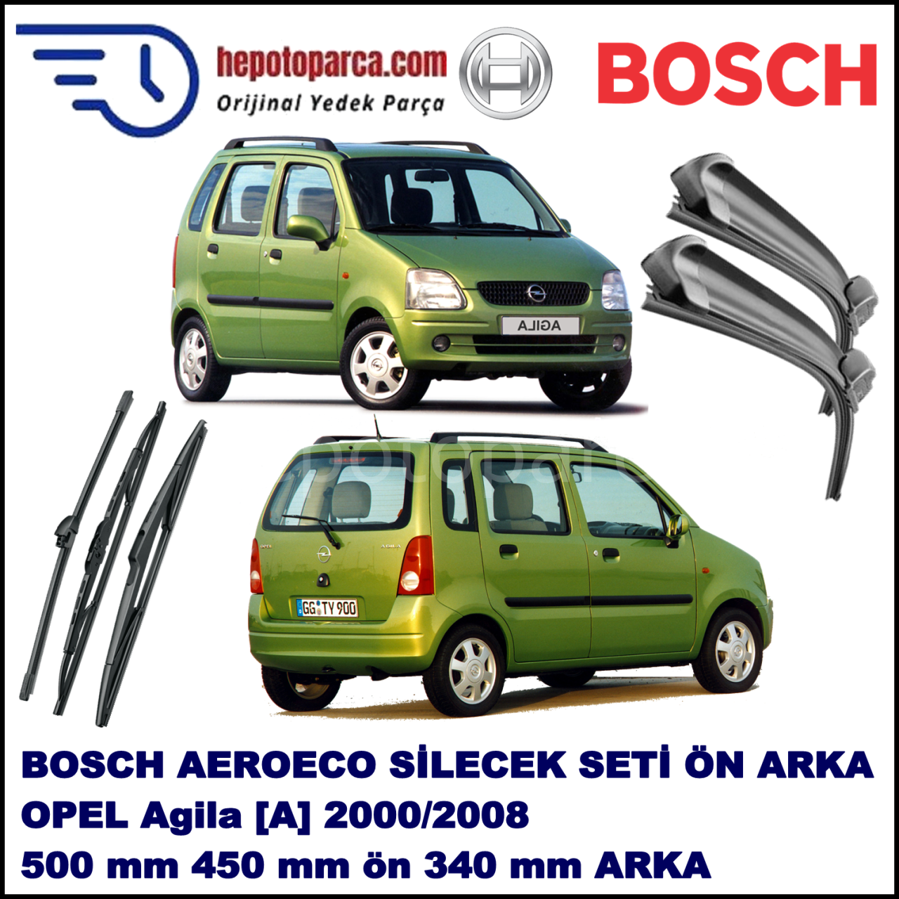 00-02,2008 Bosch Aeroeco Ön ve Arka Silecek Takımı