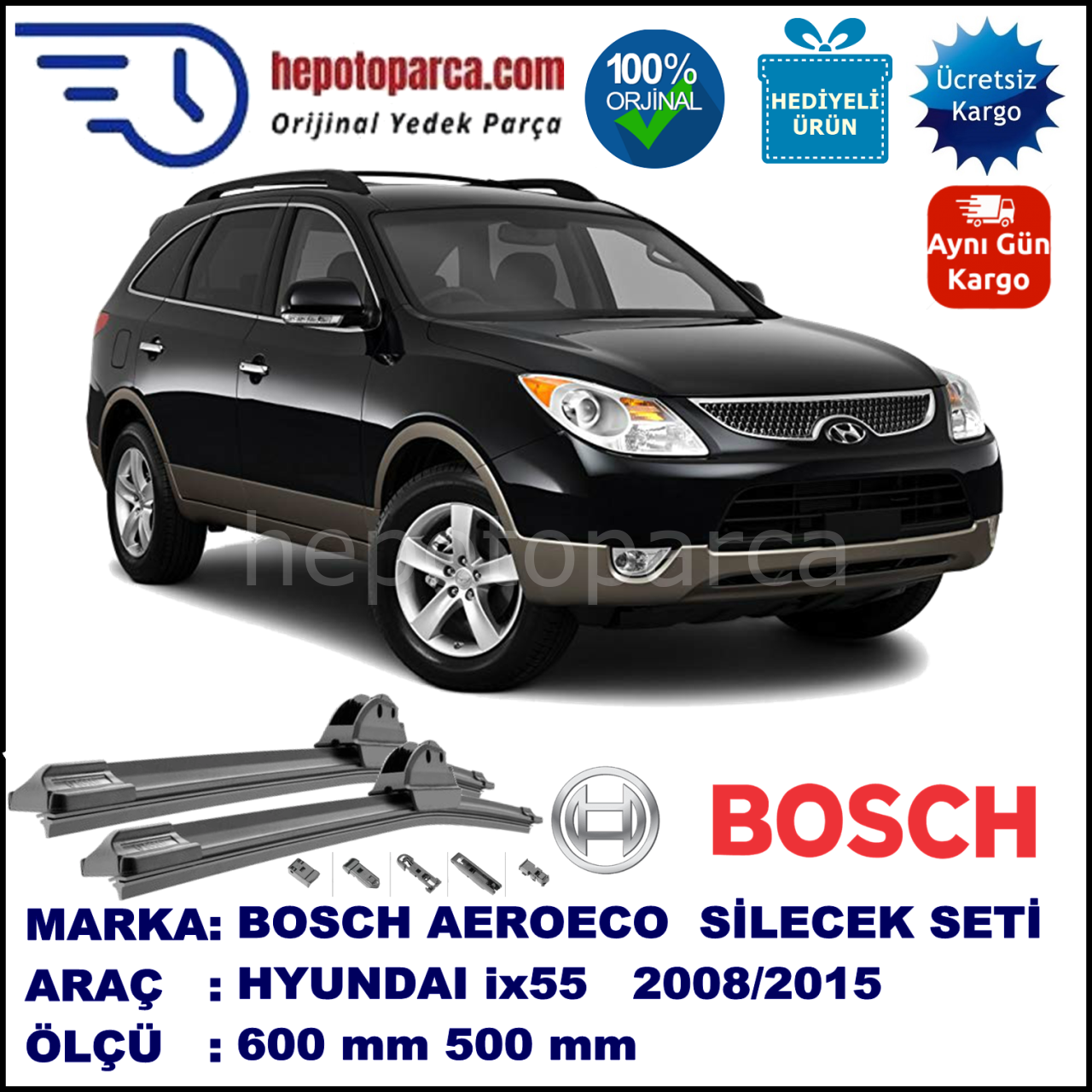 HYUNDAI ix55 [EN] 09.2008-..., 600 / 500 mm. BOSCH AEROECO Aparatlı Muz Silecek