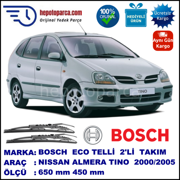 NISSAN Almera Tino [V10M] 05.00-12.05 650 / 450 mm. BOSCH ECO Telli Silecek 2'li Takım