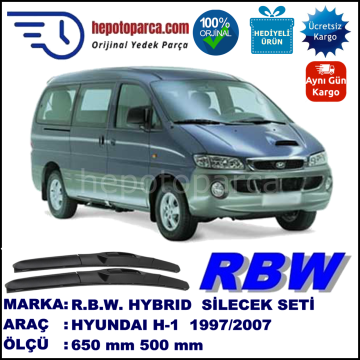 HYUNDAI H-1  10.97-05.07 650 / 500 mm. RBW Hybrid Silecek Seti. U Kanca Uyumlu Hibrit