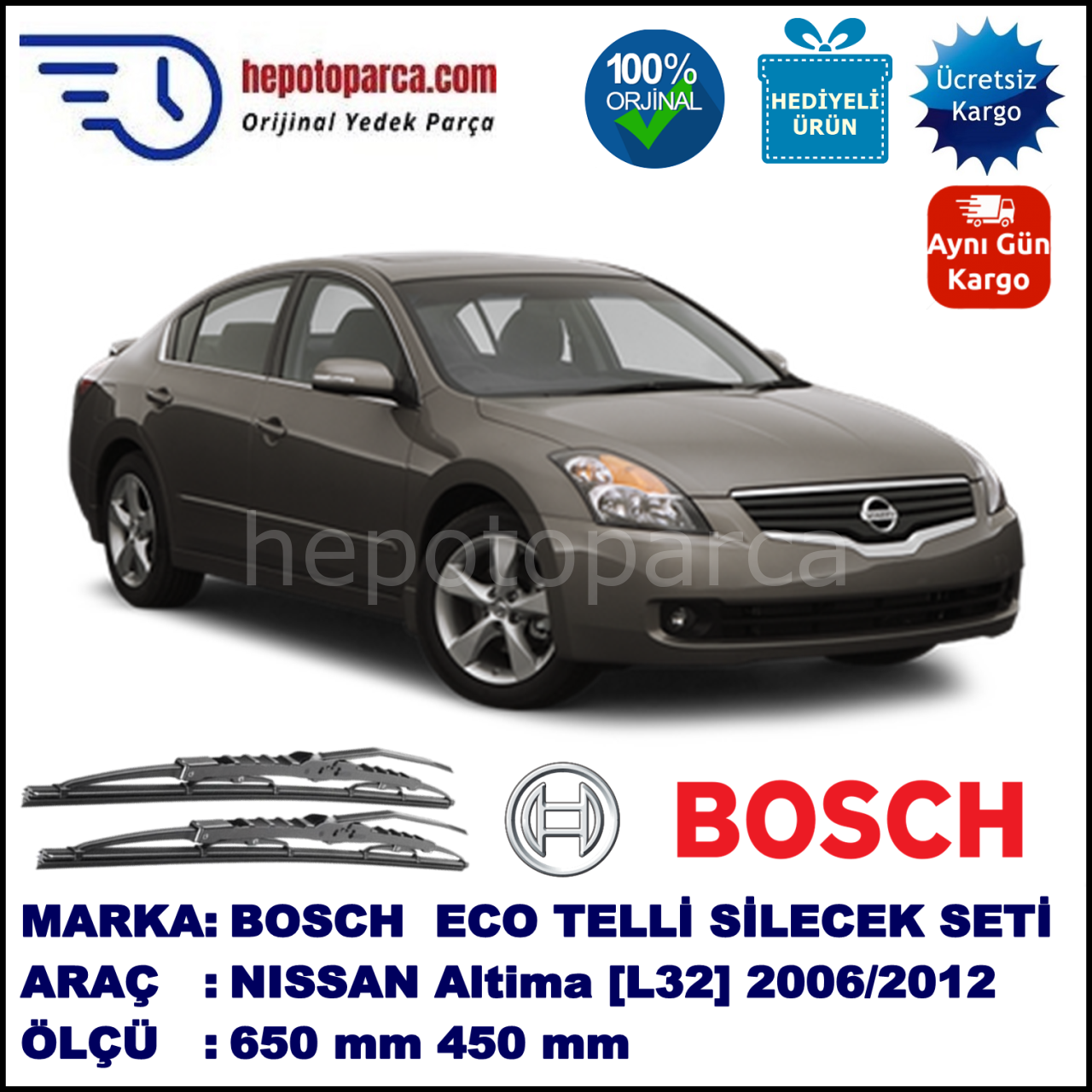 NISSAN Altima [L32] 11.06-... 650 / 400 mm. BOSCH ECO Telli Silecek 2'li Takım