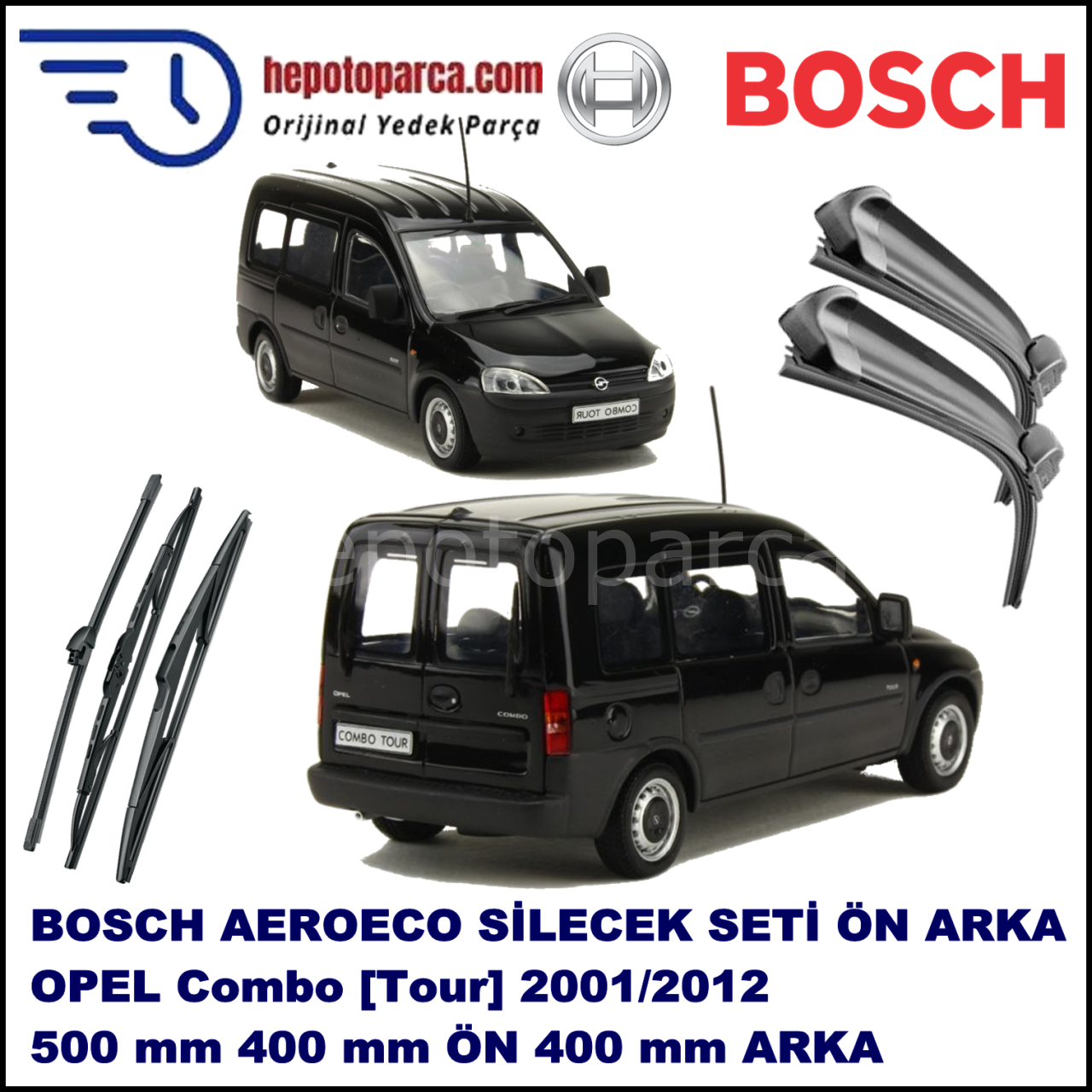 OPEL Combo [Tour] 10,2001-01,2012 Bosch Aeroeco Ön ve Arka Silecek Takımı