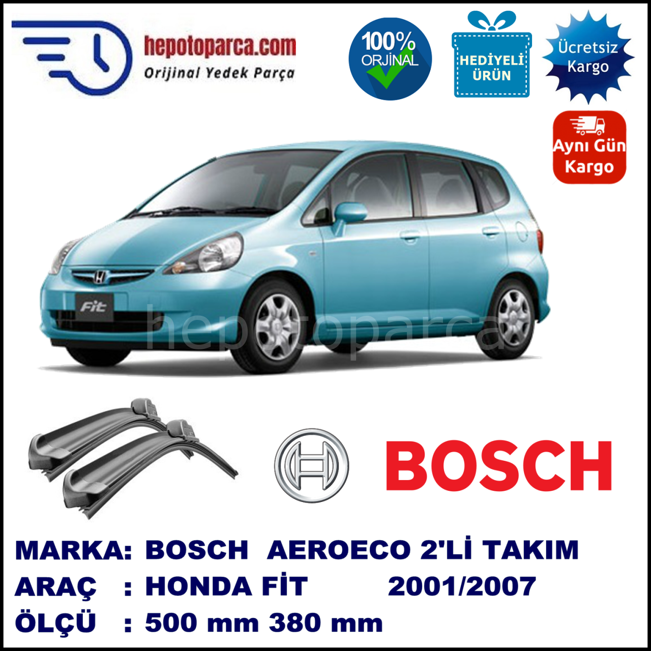 HONDA Fit  06.2001-10.2007, 500 / 380 mm. BOSCH AEROECO Aparatlı Muz Silecek