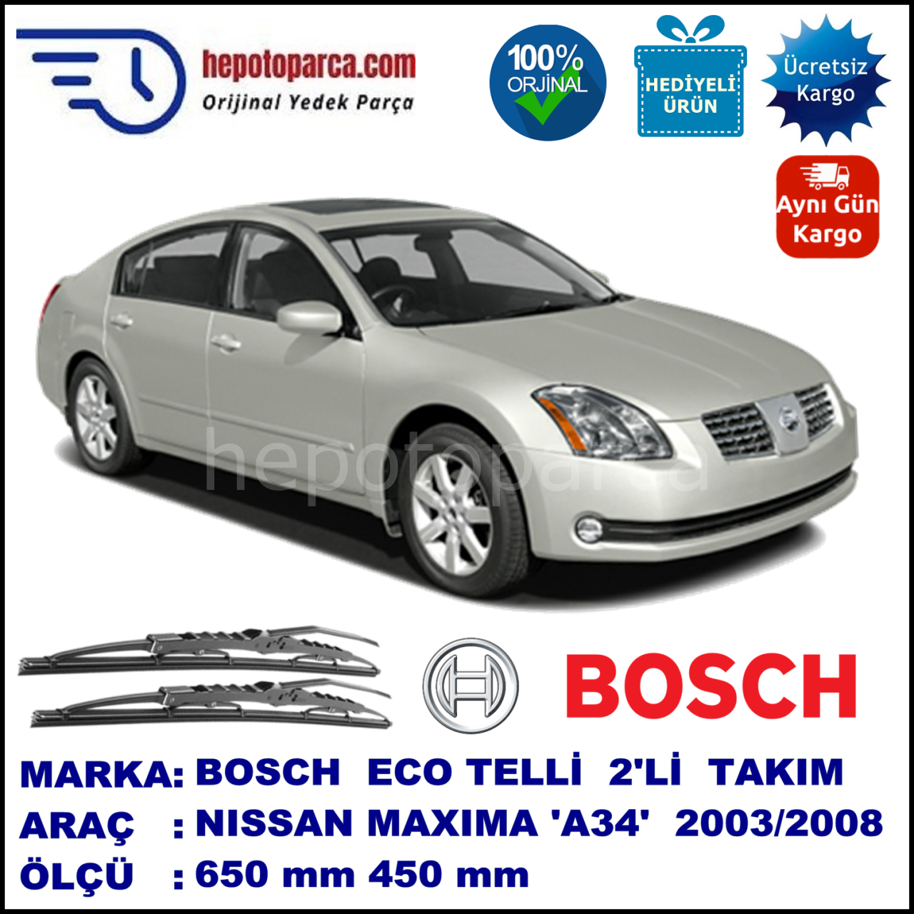NISSAN Maxima [A34] 02.03-05.08 650 / 400 mm. BOSCH ECO Telli Silecek 2'li Takım