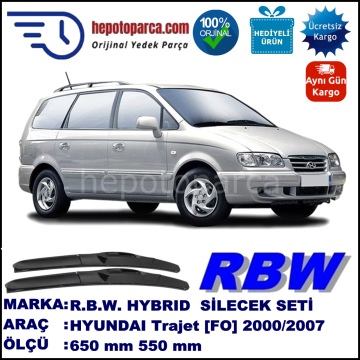 HYUNDAI Trajet [FO] 01.00-06.07 650 / 550 mm. RBW Hybrid Silecek Seti. U Kanca Uyumlu Hibrit