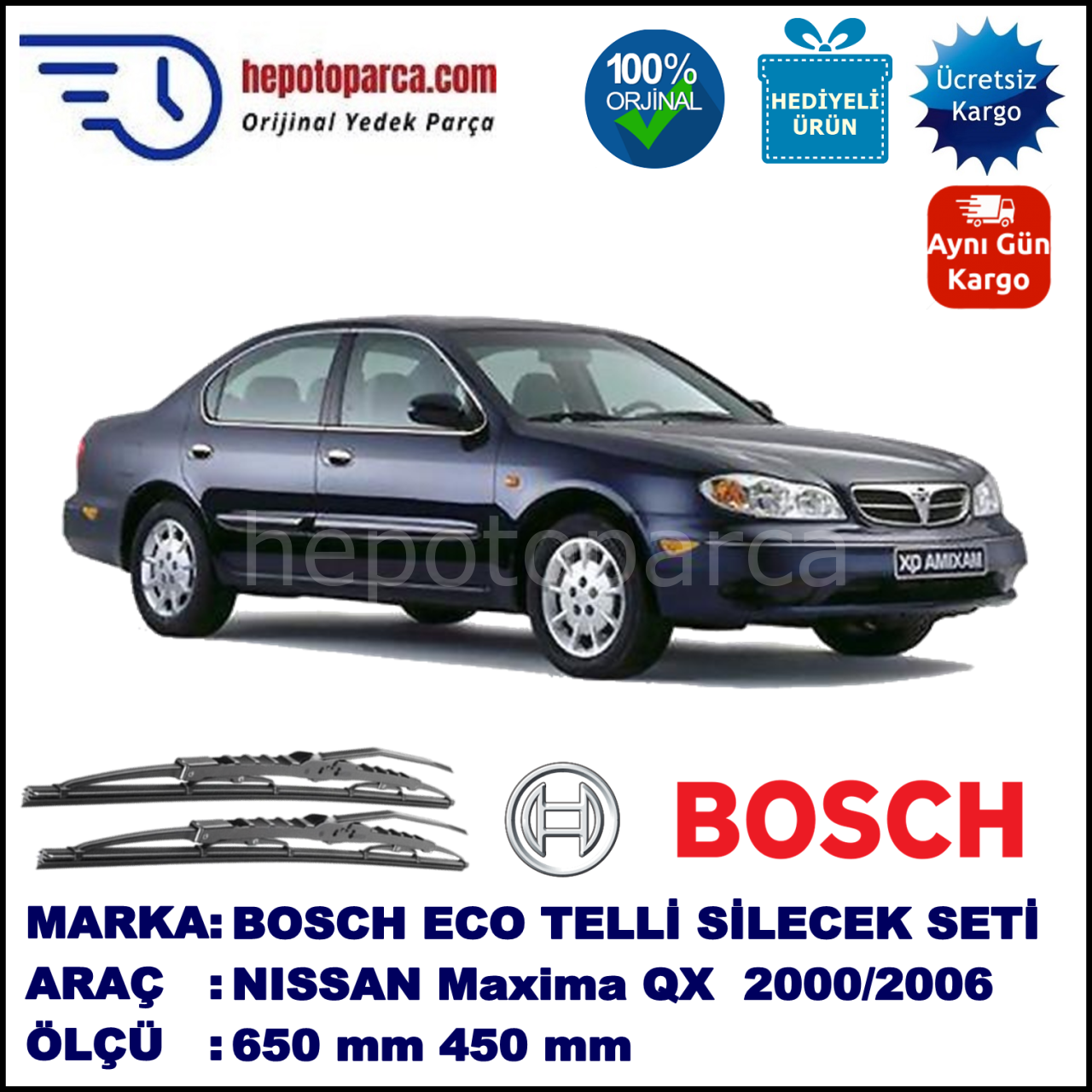 NISSAN Maxima QX [CA33] 01.00-01.06 650 / 450 mm. BOSCH ECO Telli Silecek 2'li Takım