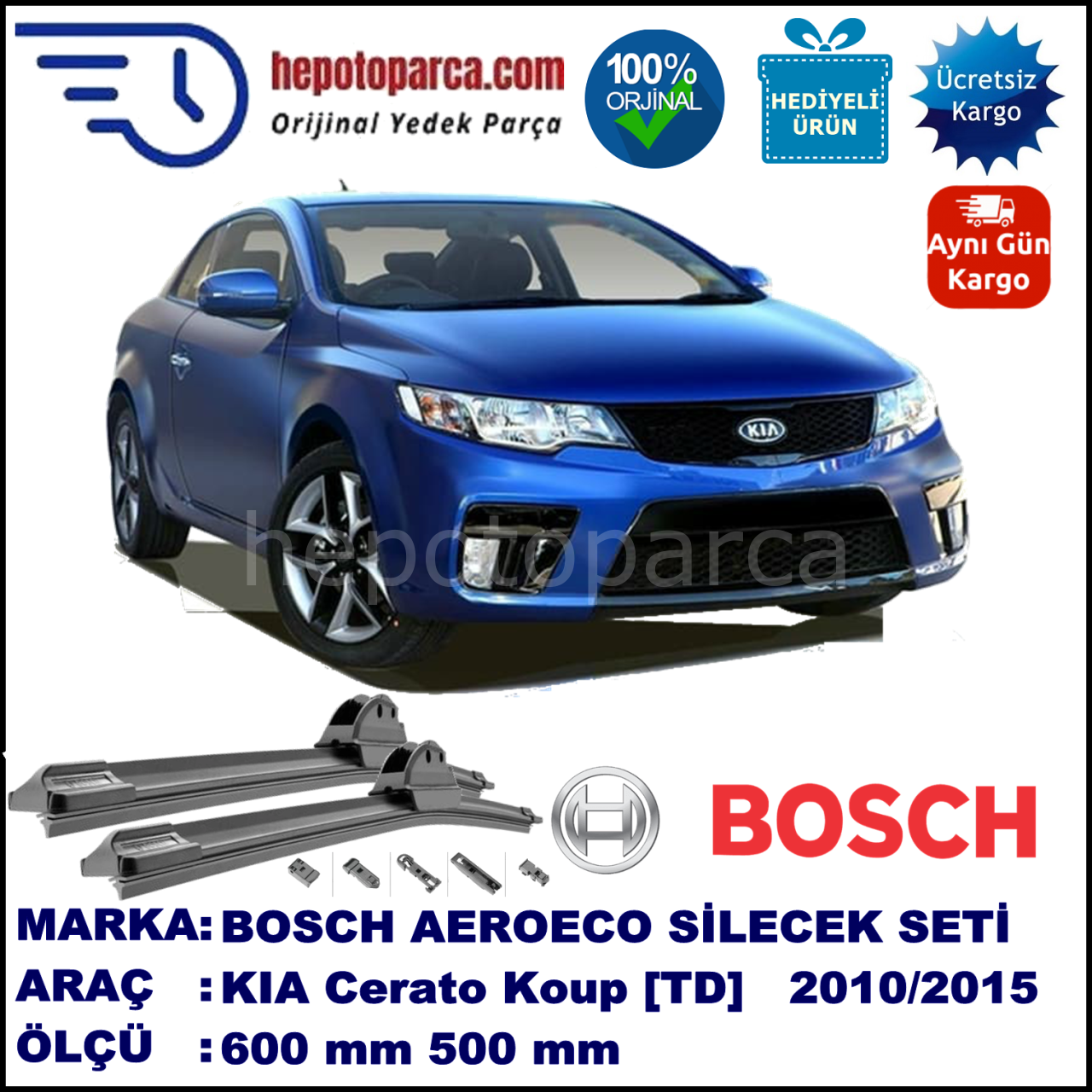 KIA Cerato Koup [TD] 08.2010-..., 600 / 500 mm. BOSCH AEROECO Aparatlı Muz Silecek