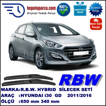 HYUNDAI i30 [GD] 12.11-... 650 / 340 mm. RBW Hybrid Silecek Seti. U Kanca Uyumlu Hibrit