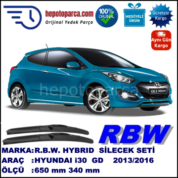 HYUNDAI i30 Coupé [GD] 02.13-... 650 / 340 mm. RBW Hybrid Silecek Seti. U Kanca Uyumlu Hibrit