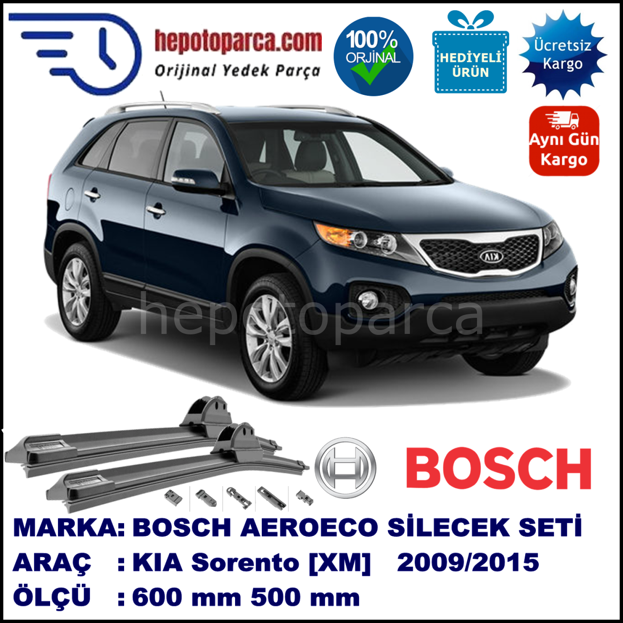 KIA Sorento [XM] 09.2009-..., 600 / 500 mm. BOSCH AEROECO Aparatlı Muz Silecek