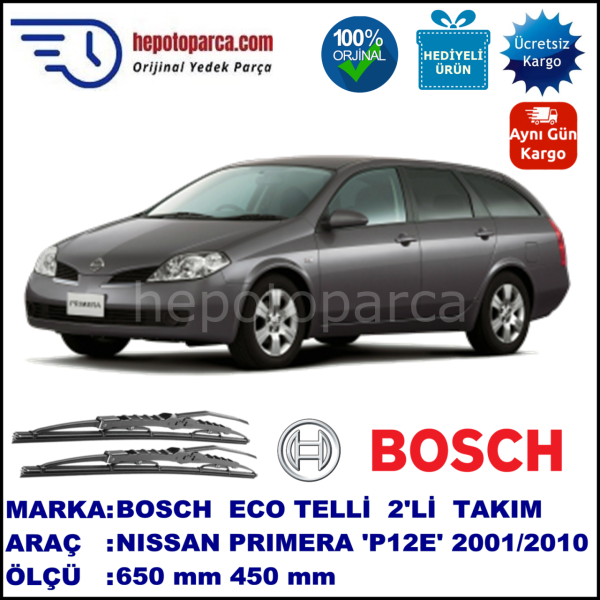 NISSAN Primera Wagon [P12E] 12.01-09.10 650 / 450 mm. BOSCH ECO Telli Silecek 2'li Takım