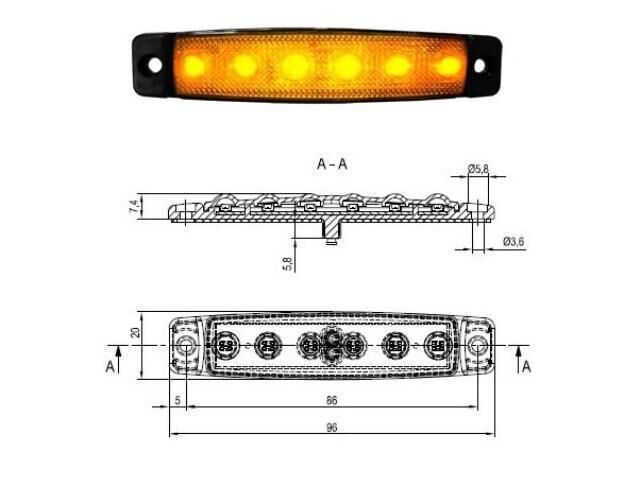 SBA12Y6 12V 6 LEDLİ SARI Basamak Aydınlatma Side M 30220055